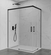 Box doccia angolare BASIC apertura al vertice 130x80 cm (125-129/75-80) nero opaco vetro trasparente