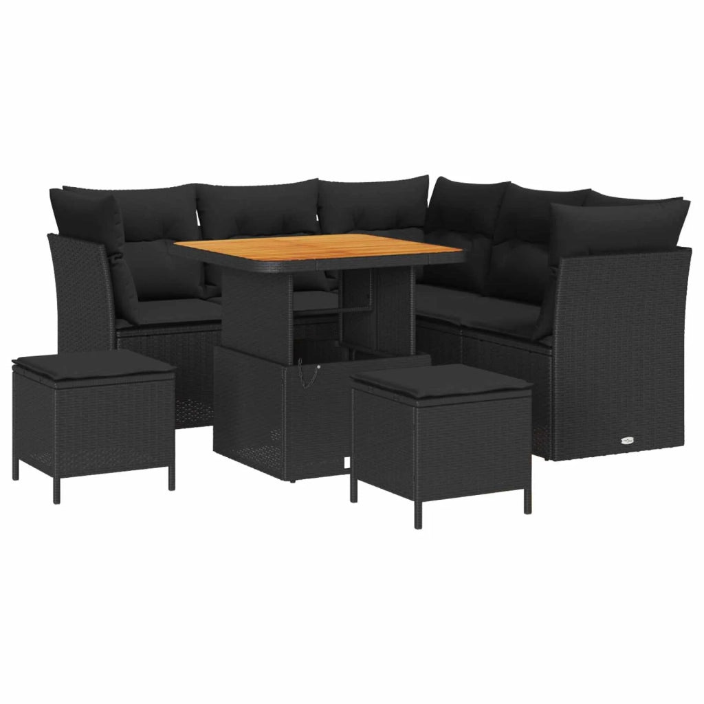 Set Divano da Giardino con cuscino con archiviazione 8 pcs Nero