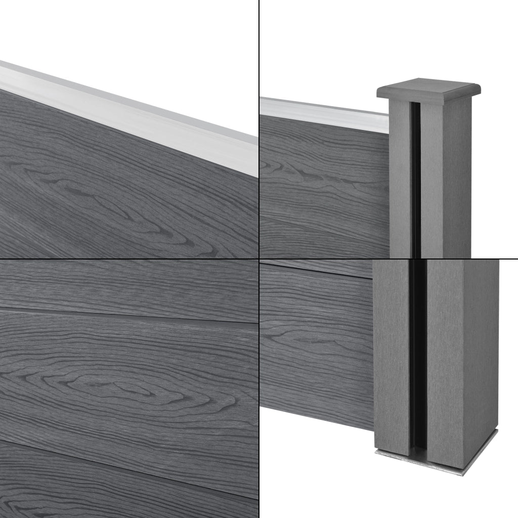Recinzione in WPC per Giardino Staccionata da Elementi Inclinato e Rettangolari 183x799 cm Grigio NEU.HOLZ