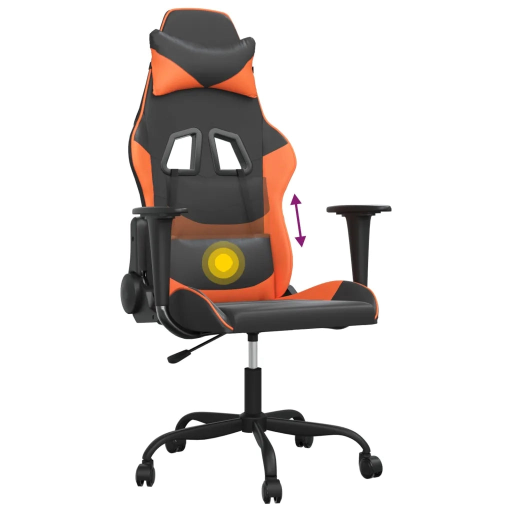 Sedia da Gaming | Sedia da e-sports Massaggiante Nero e Arancione in Similpelle