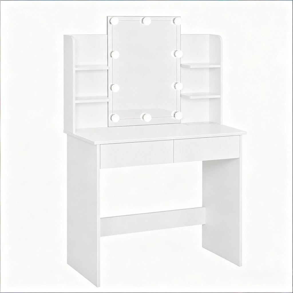 TOELETTA Moderna 90x40 cm Bianca con Specchio e 10 Lampadine
