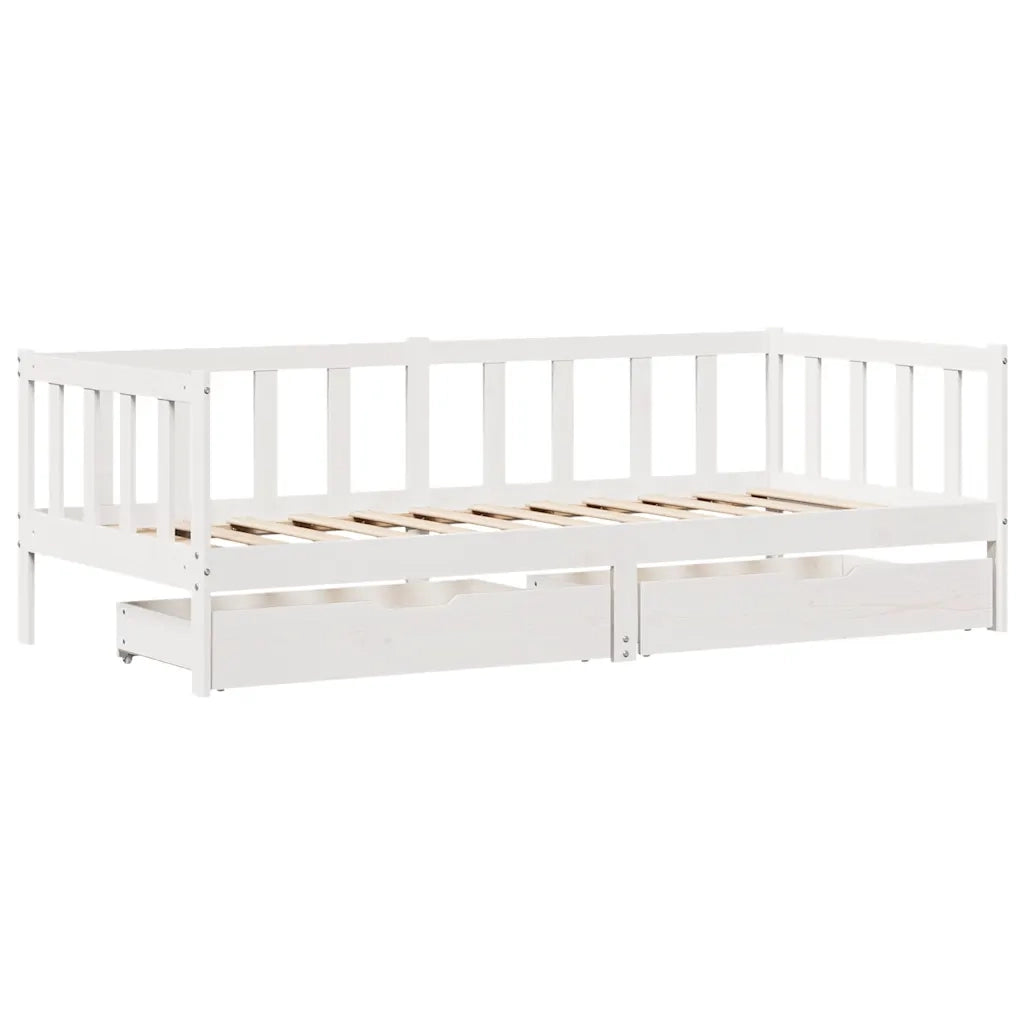 Dormeuse con Cassetti Bianca 80x200 cm Legno Massello di Pino