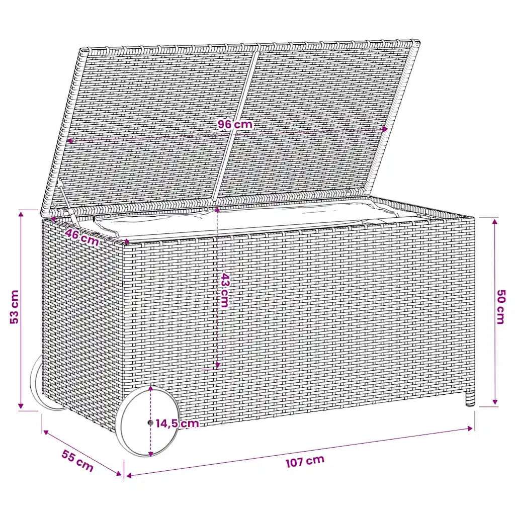 Contenitore da Giardino con Ruote Nero 190L in Polyrattan CFW9917577