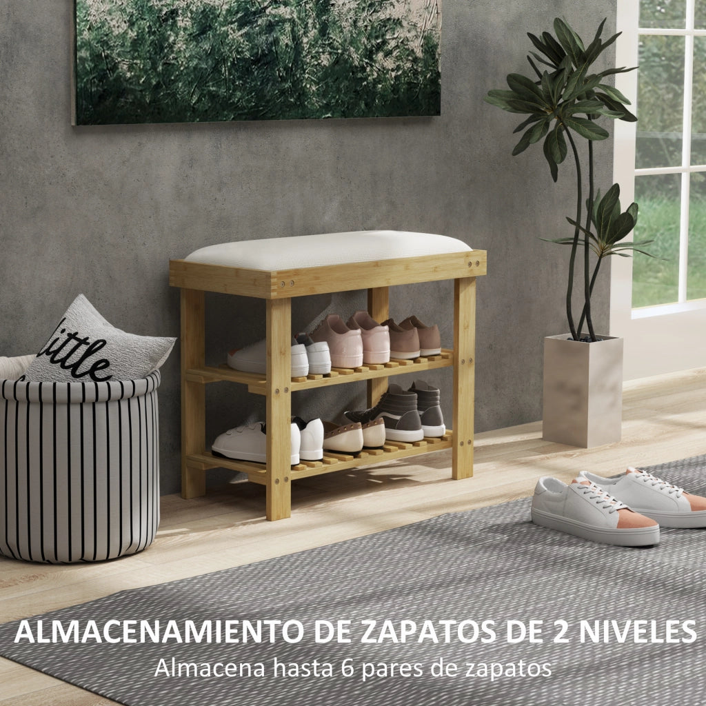 Scarpiera in Bamb¨´ con Cuscino ¨C zephmum ¨C Crema 60x29x49 cm
