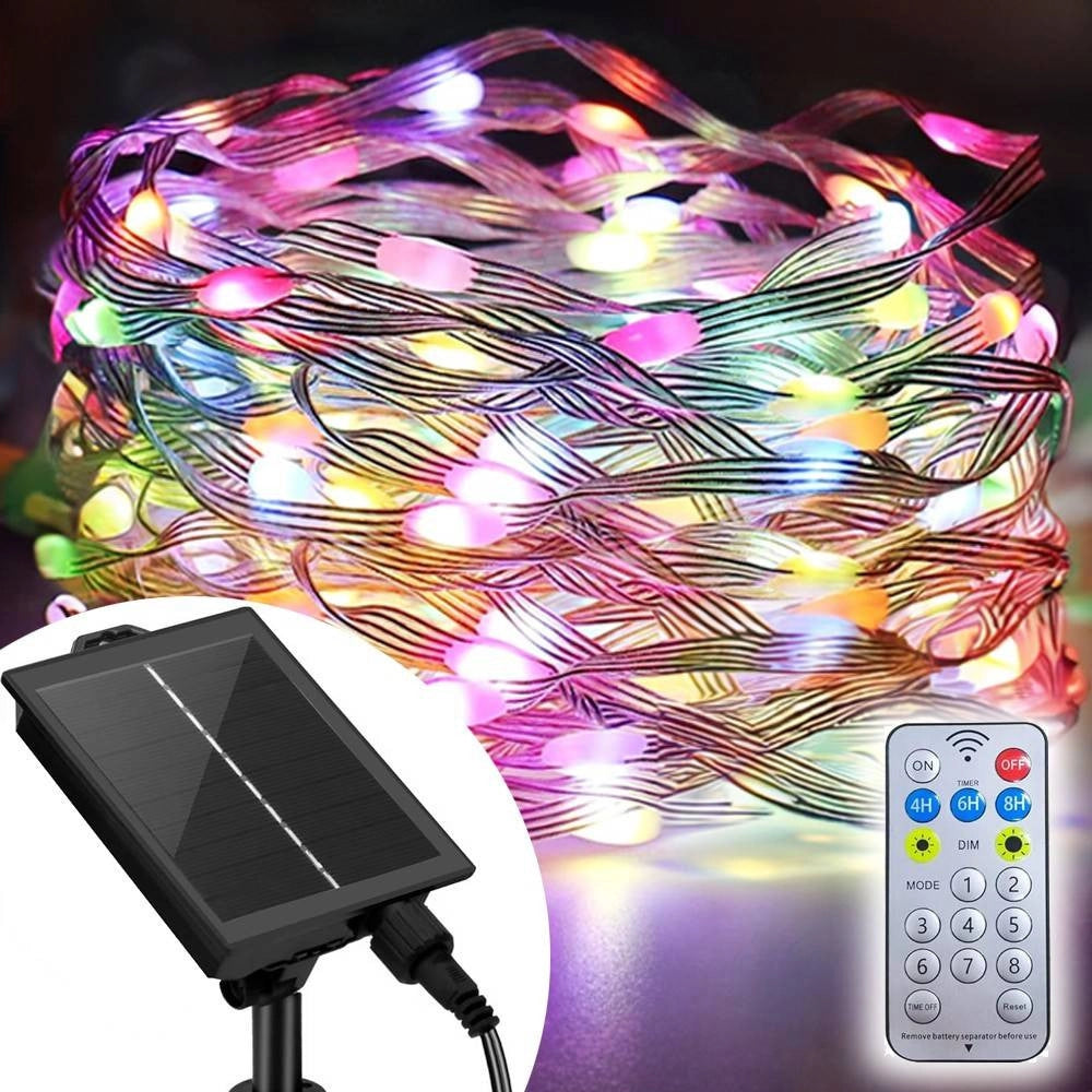 Trade Shop - Catena Luminosa Microled Da 30mt 300led Con Pannello Solare Ricaricabile Esterno -