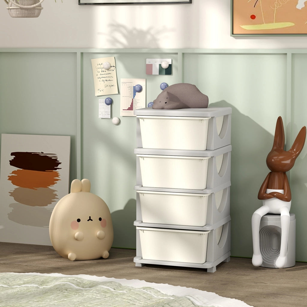 Cassettiera per bambini con 4 cassetti, plastica, crema, 37x37x76 cm ¨C Minimal