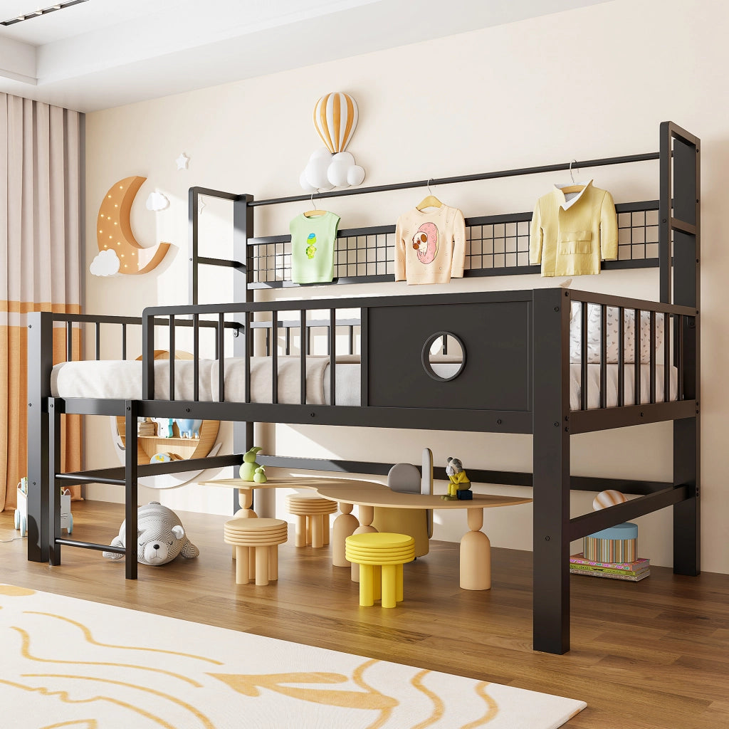 Letto basso per bambini 90*200cm struttura metallica scomparti di stoccaggio per bambini e adolescenti