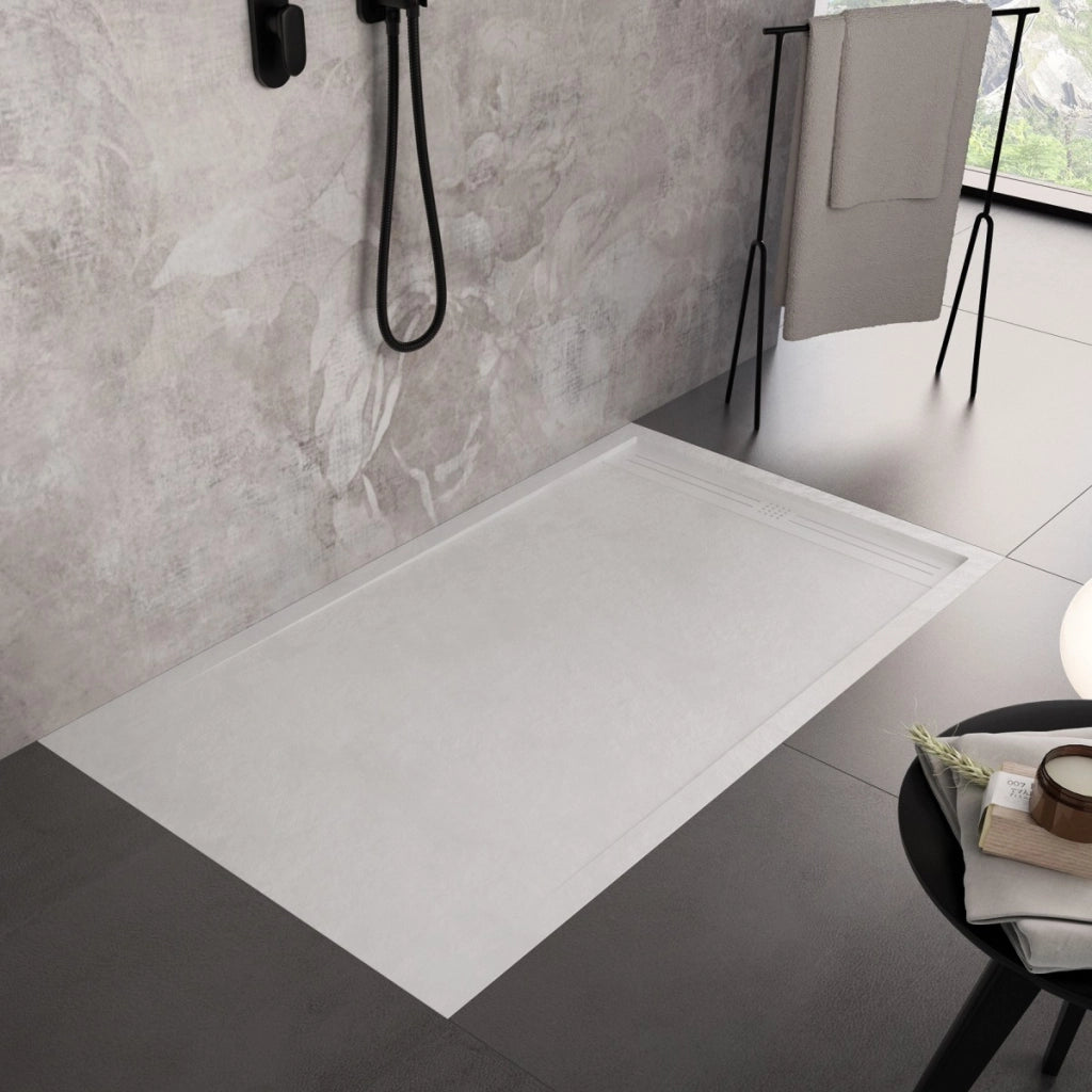 Piatto doccia in marmo resina bianco pietra cemento grid, misura 80x150