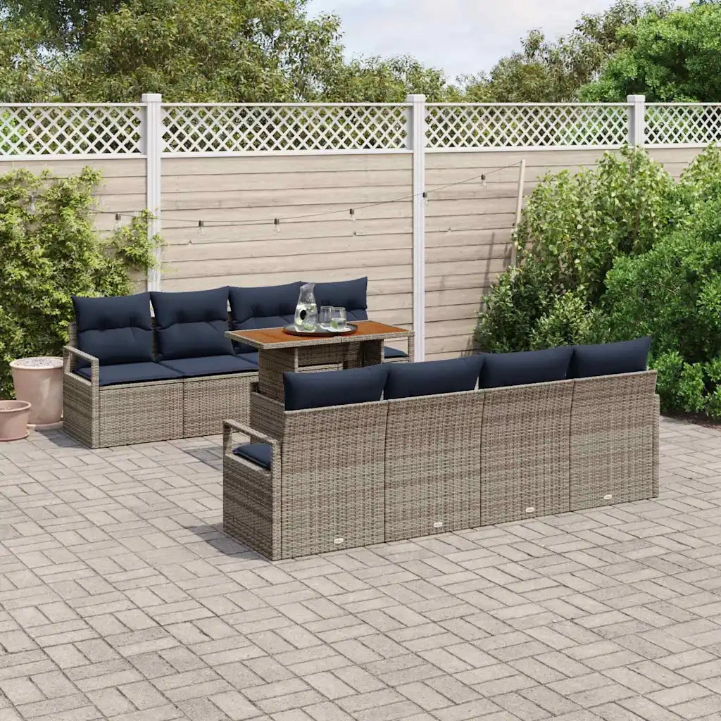 Set Divano da Giardino con cuscino 9 pcs Grigio e Blu Navy 3349688