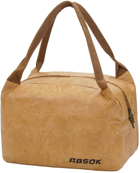 Tas termica acqua resistente Aspetto di carta vetrata Borsa pranzo riciclabile Maniglie isolate, Borsa pranzo Tyvek Borsa pranzo ecologo Borsa picnic Borsa vino Borsa bento in carta vetrata marrone