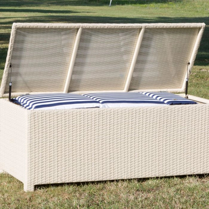 Cassapanca da esterno in wicker intrecciato white - Cassapanca Da Esterno In Wicker Intrecciato White Dimensione 180x70 H75 Cm Misure: 140 x 59 cm, Materiale: wicker