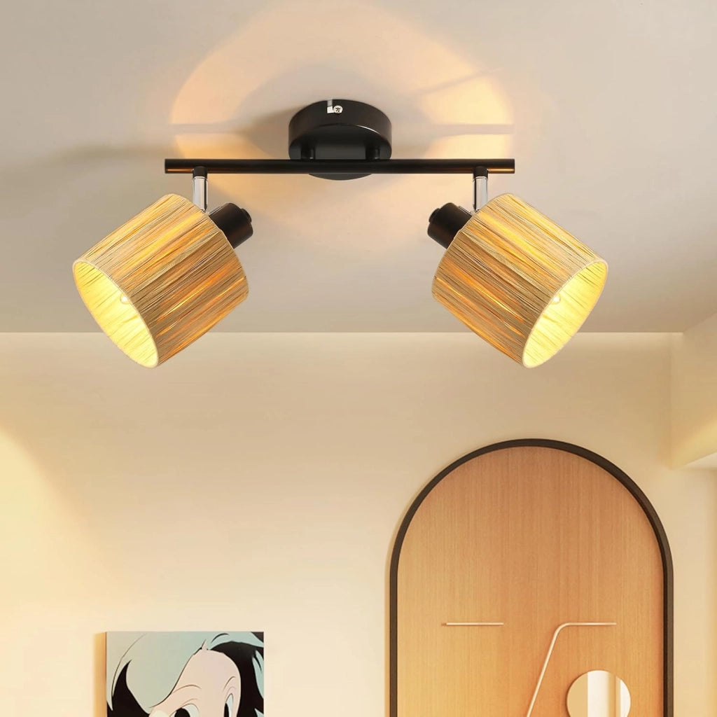 ZMH Faretto da soffitto 2 fiamme E14 Nero Naturale Lampada da soffitto Carta Soggiorno