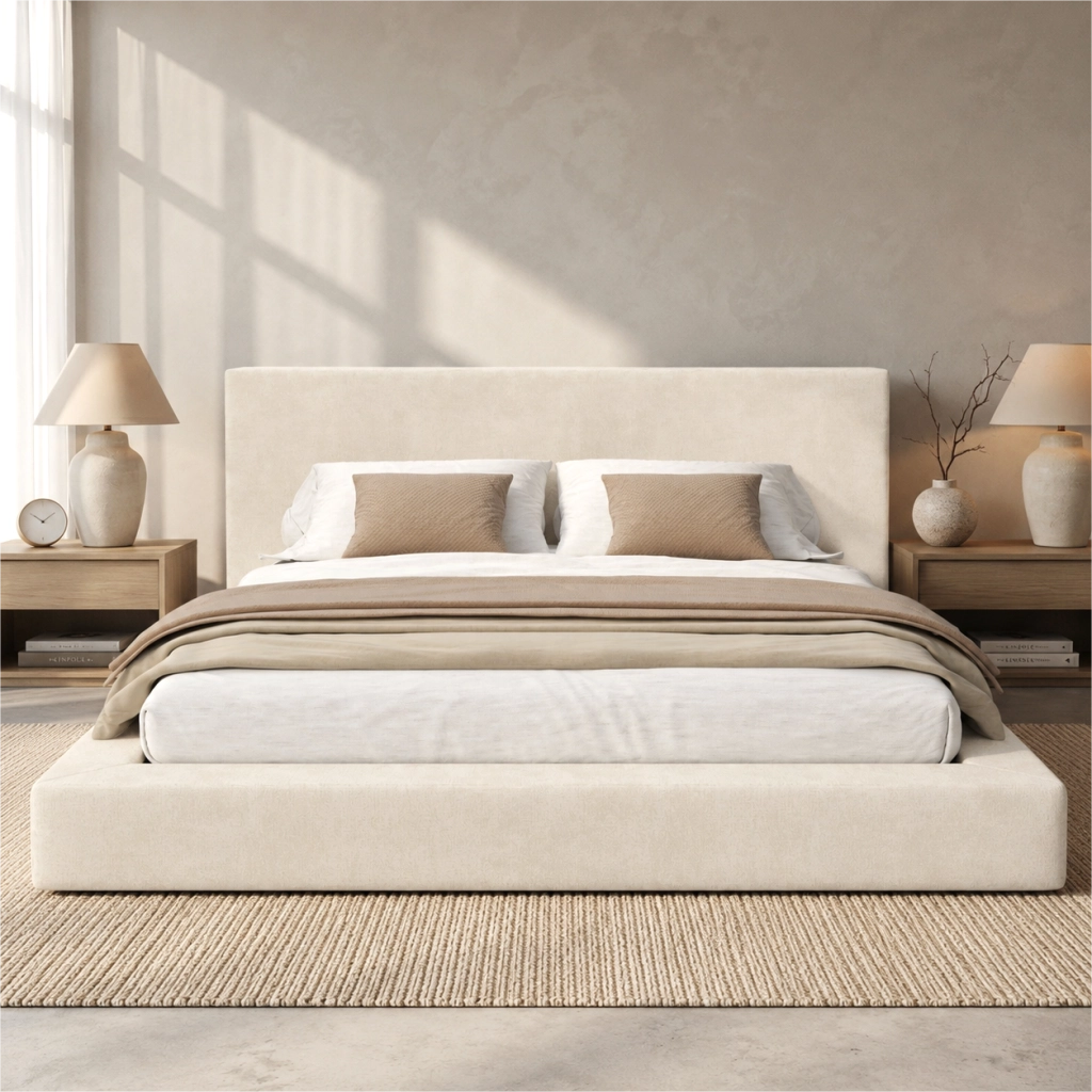 letto imbottito chenille beige 160 x 200 cm