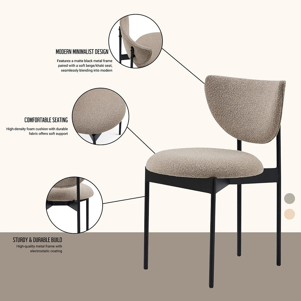 Sedia da pranzo Lunar - Xylo - 54x47x76 cm - Beige/Kaki - Struttura metallica nera senza braccioli