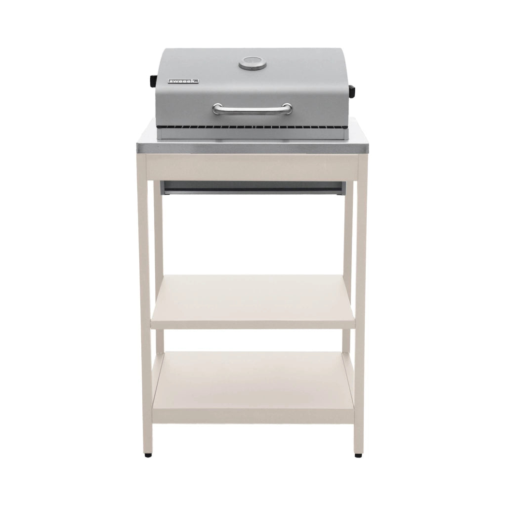 Cucina esterna, 2 moduli e barbecue a carbone con lavandino, beige