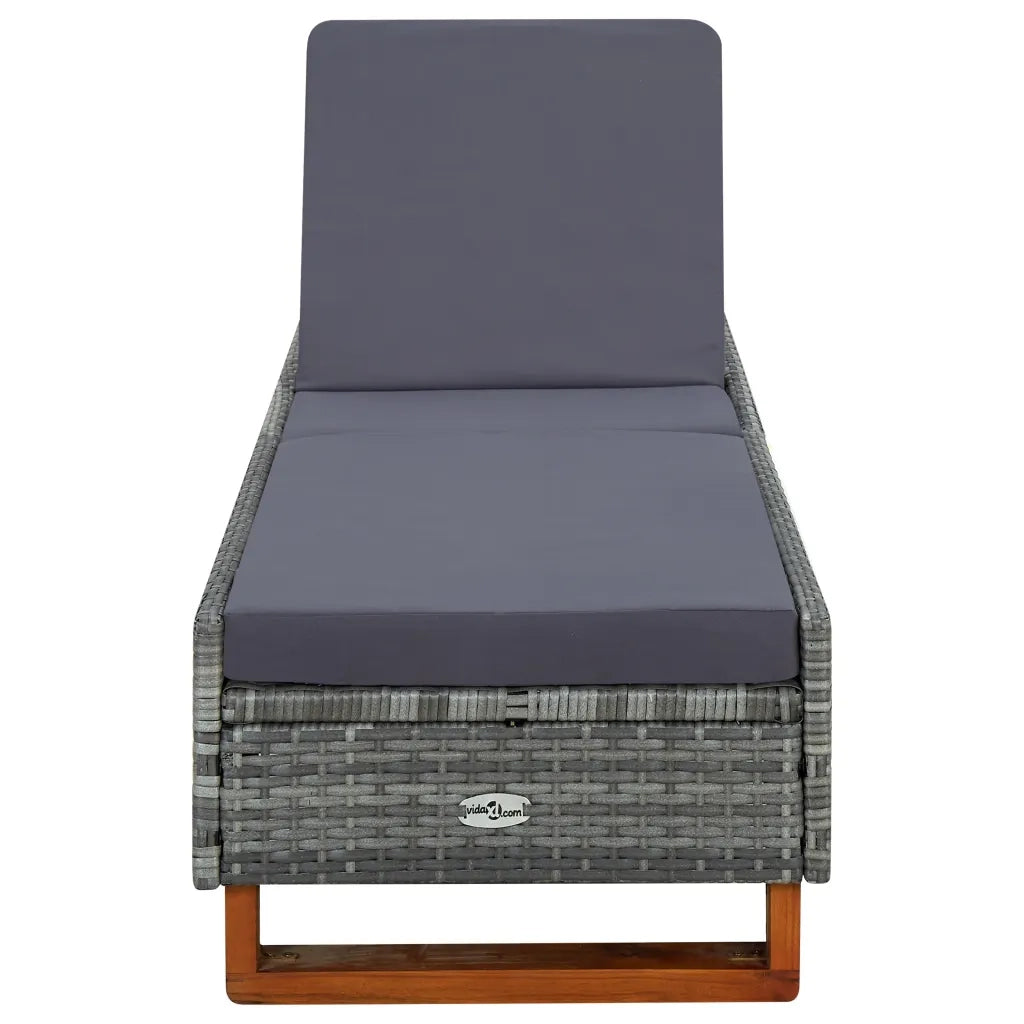 Lettino Prendisole con Cuscino in Polyrattan Grigio 310473