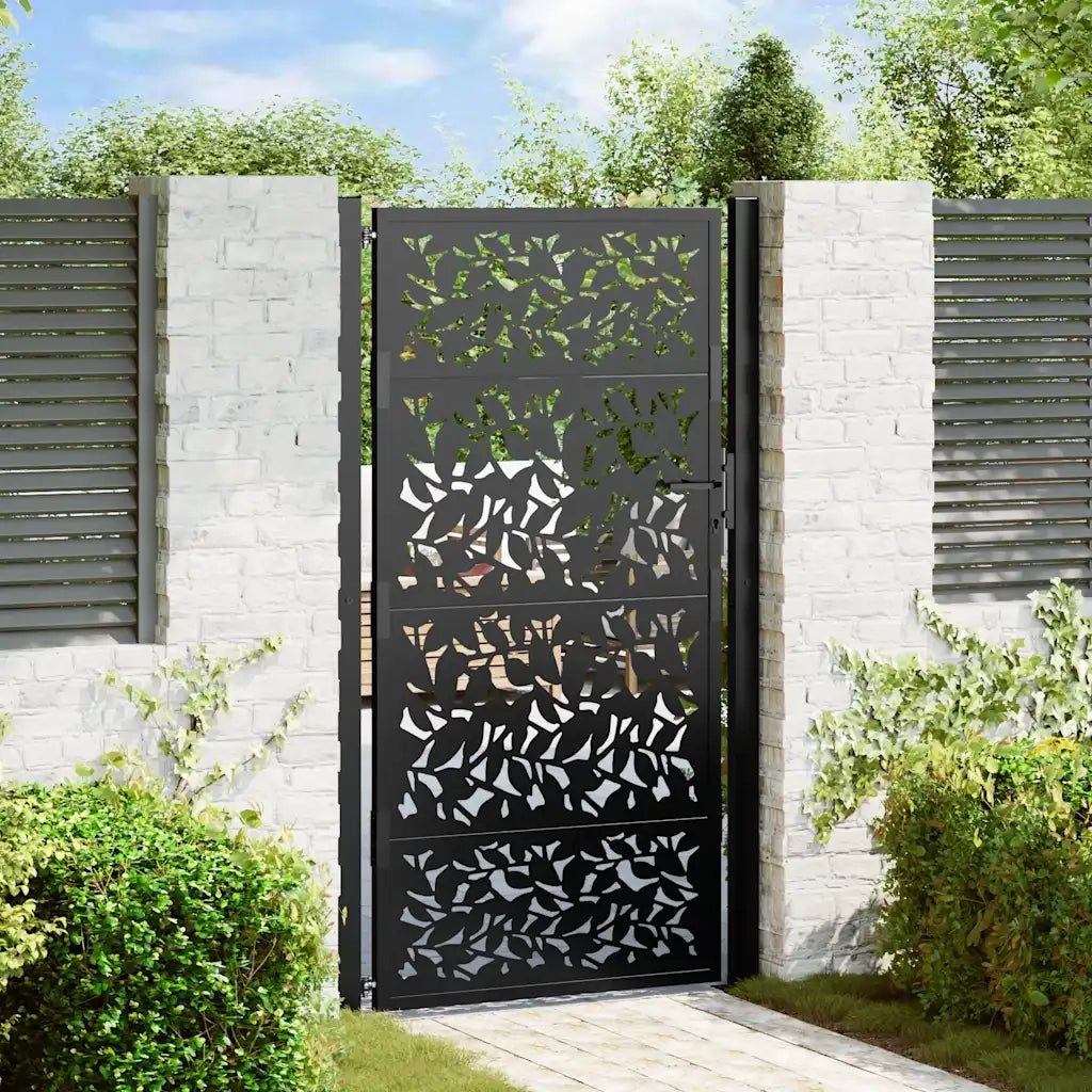 Cancello da giardino nero 100x175 cm in acciaio con design a foglia CFW1173333