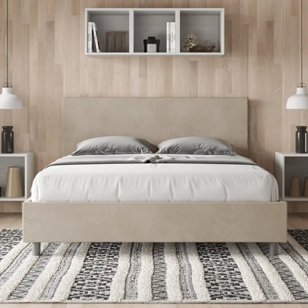 Letto matrimoniale contenitore imbottito 160x190 microfibra sabbia Adele