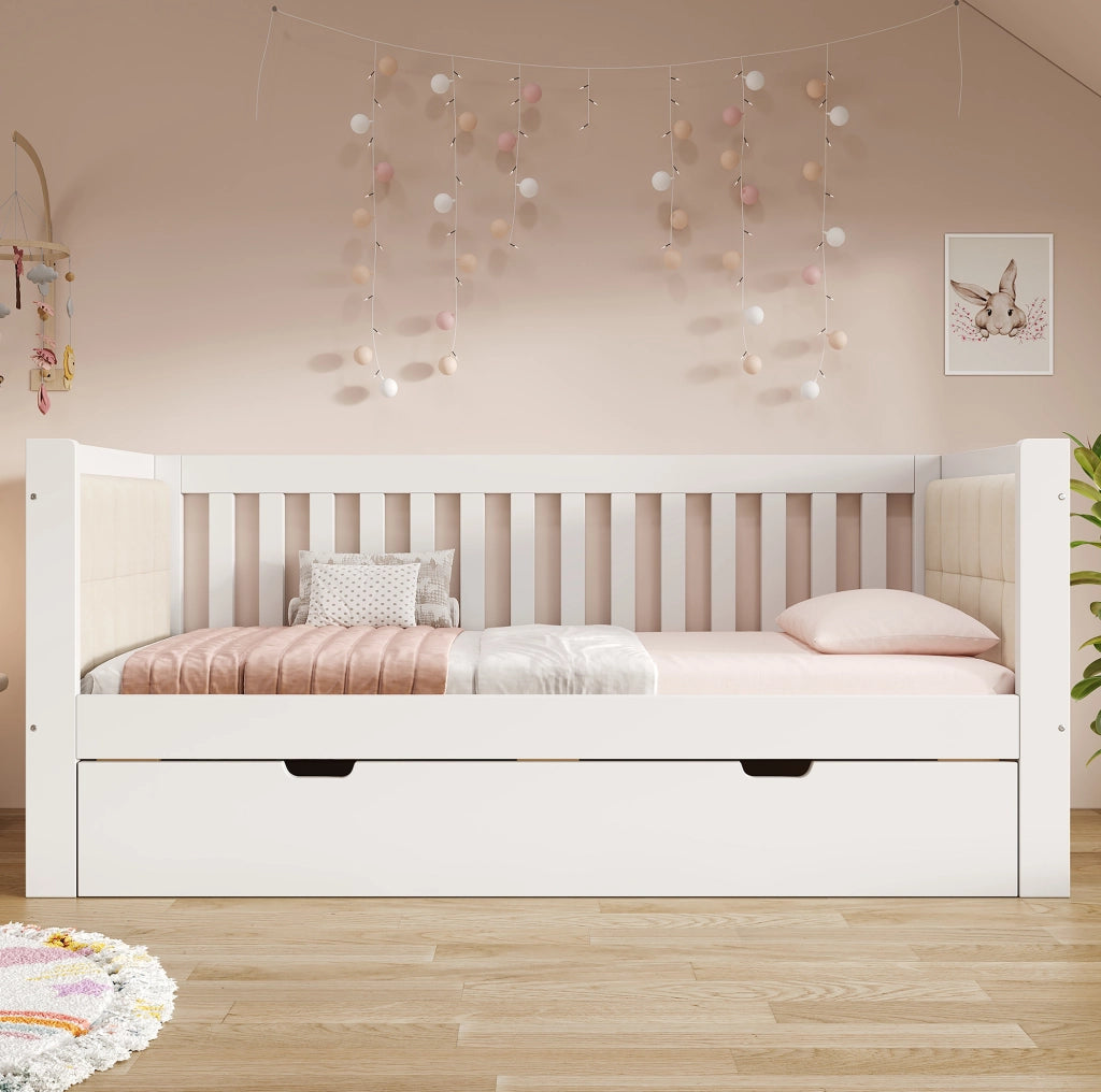Letto da giorno con letto estraibile 90x200 cm; legno di pino bianco
