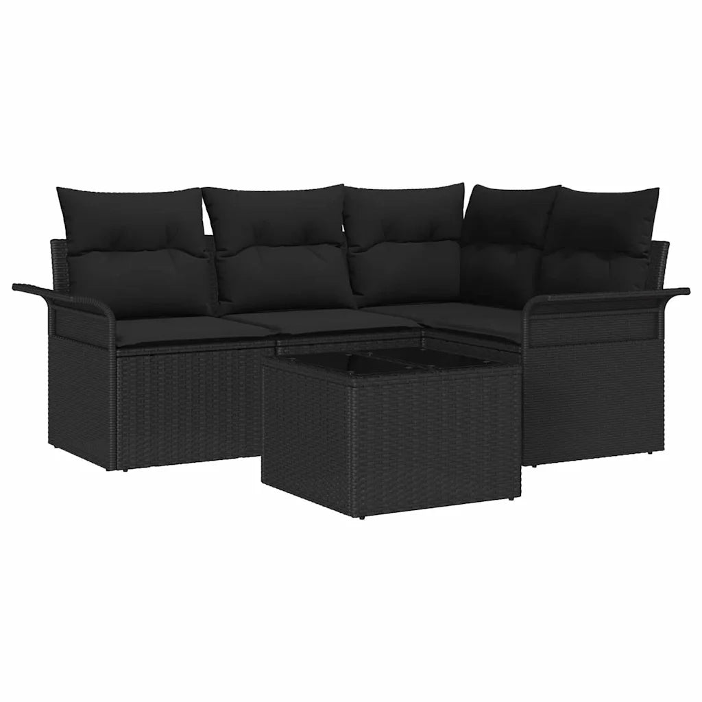 Set Divano da Giardino con archiviazione 5 pcs Nero polyrattan