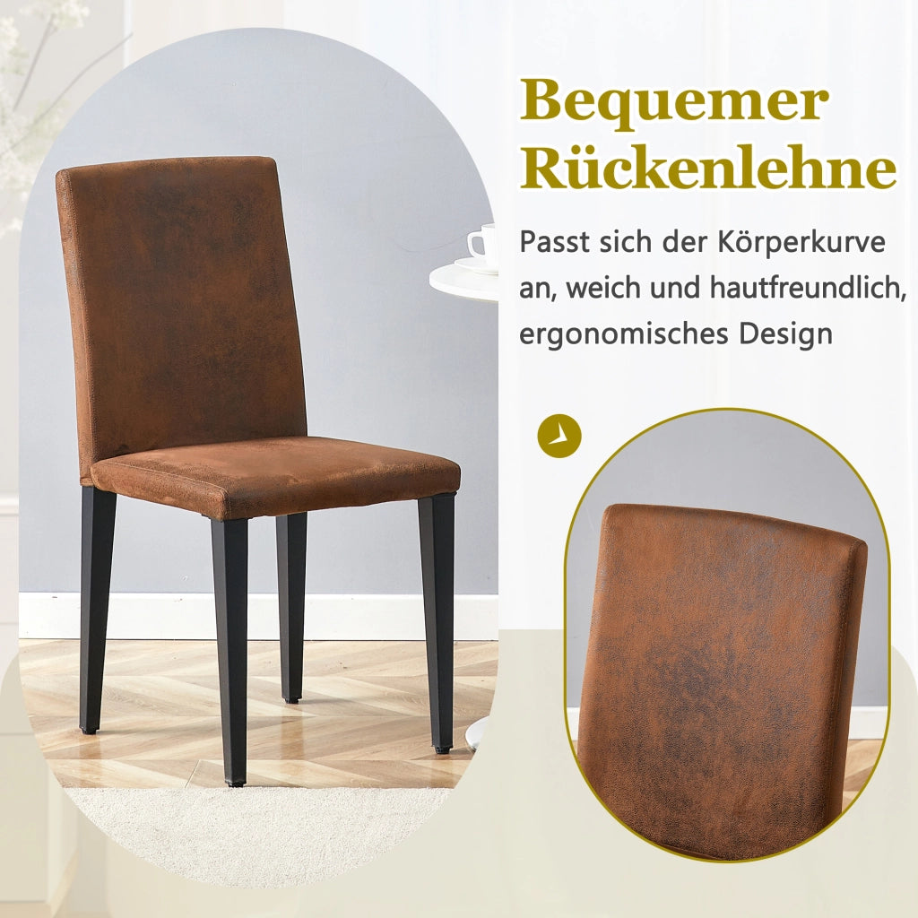 Sedie da sala da pranzo set da 4 con schienale ergonomico e gambe in metallo, tessuto marrone e nero moderne