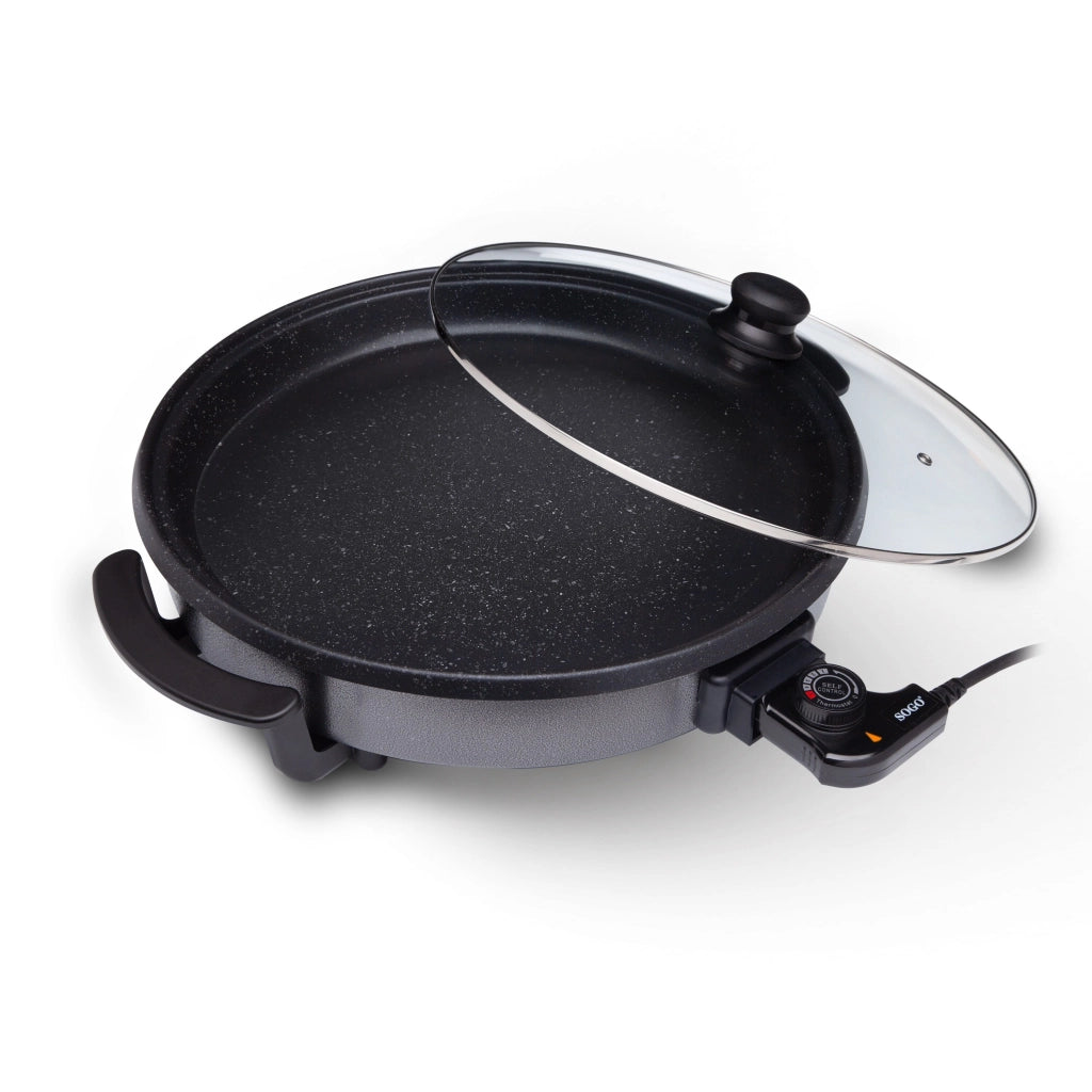 Padella elettrica multifunzione 42 cm con coperchio in vetro, termostato regolabile 240°C rivestimento antiaderente pietra 1500W - Sogo