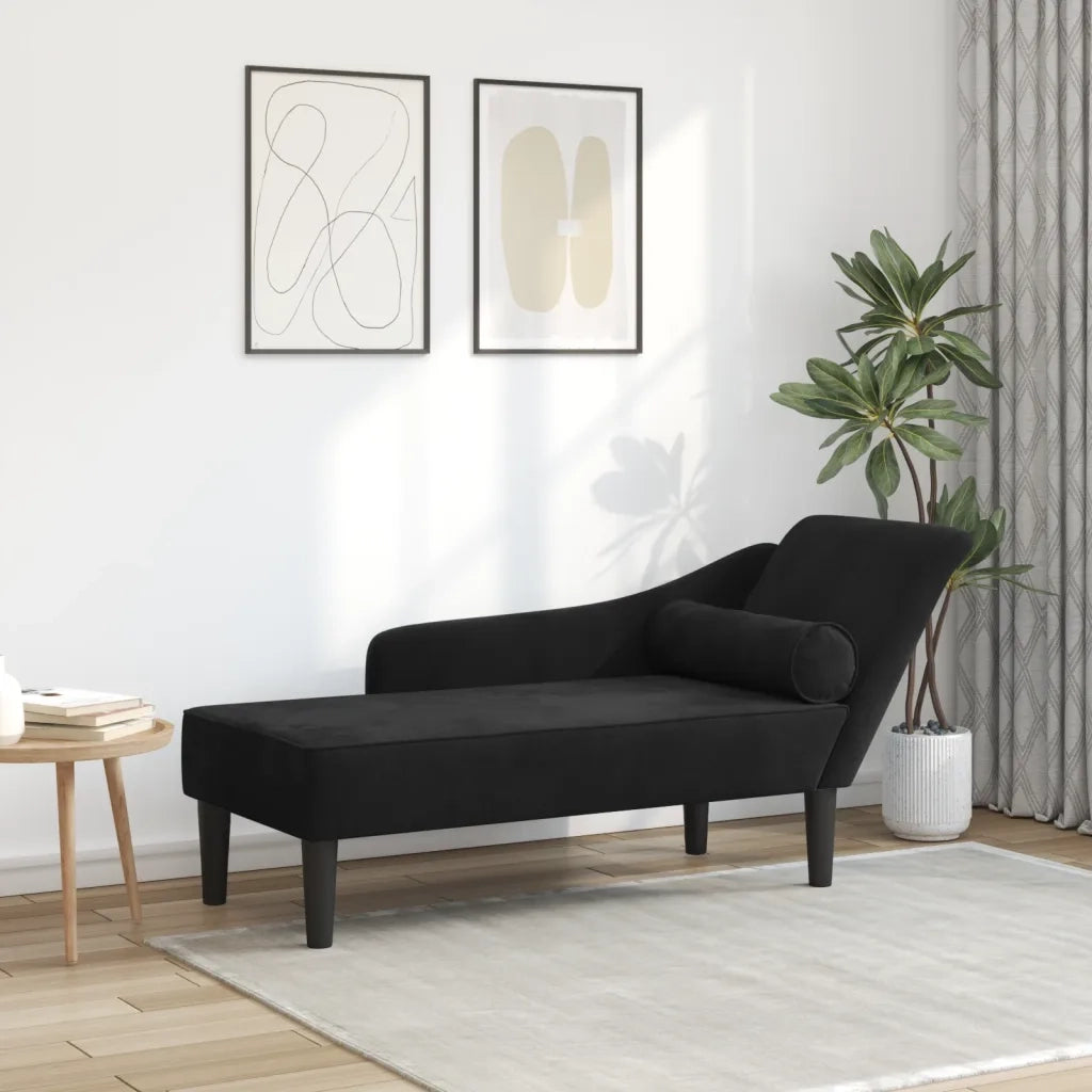 Chaise Lounge con Cuscini Nero in Velluto 4007593