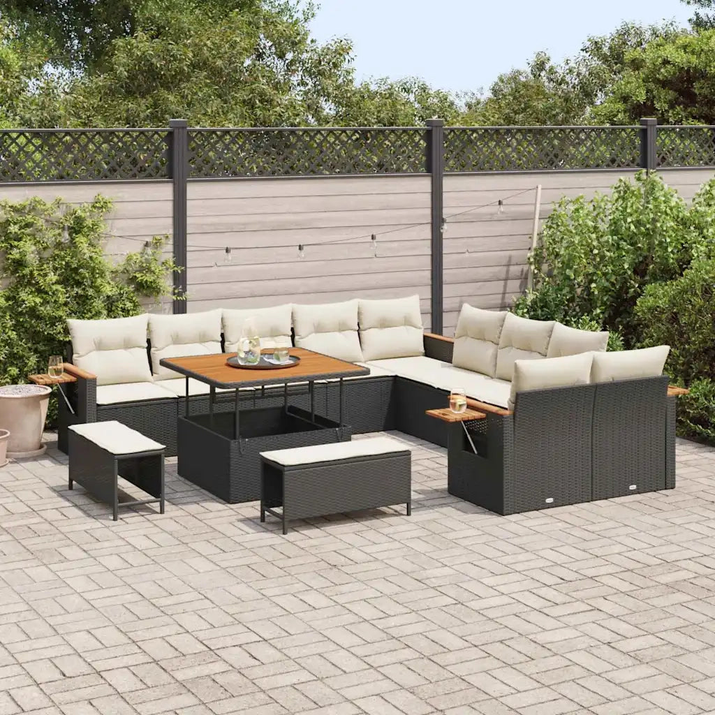 Set Divano da Giardino 17 pcs Nero e Crema polyrattan
