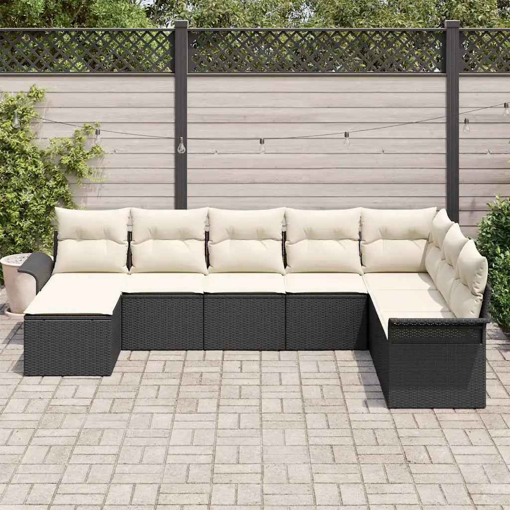 Set Divano da Giardino con cuscino 8 pcs Nero polyrattan 3345477