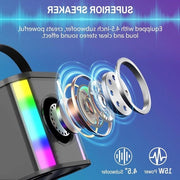 Impianto Karaoke per Bambini - 2 Microfoni - Illuminazione a LED - Cartuccia TF/USB AUX - Feste di Natale