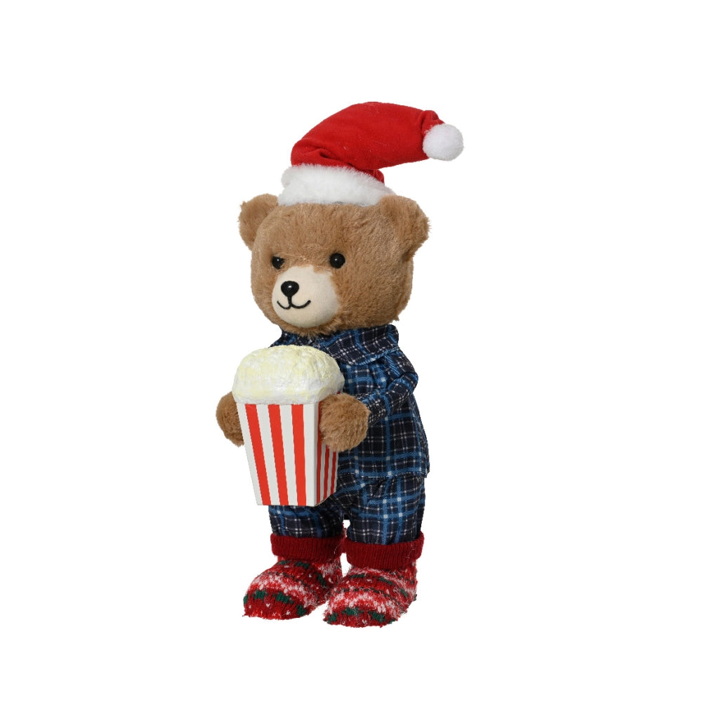 DECORAZIONE NATALIZIA ORSO CON POPCORN KAEMINGK 45 CM IN PIGIAMA E CAPPELLO