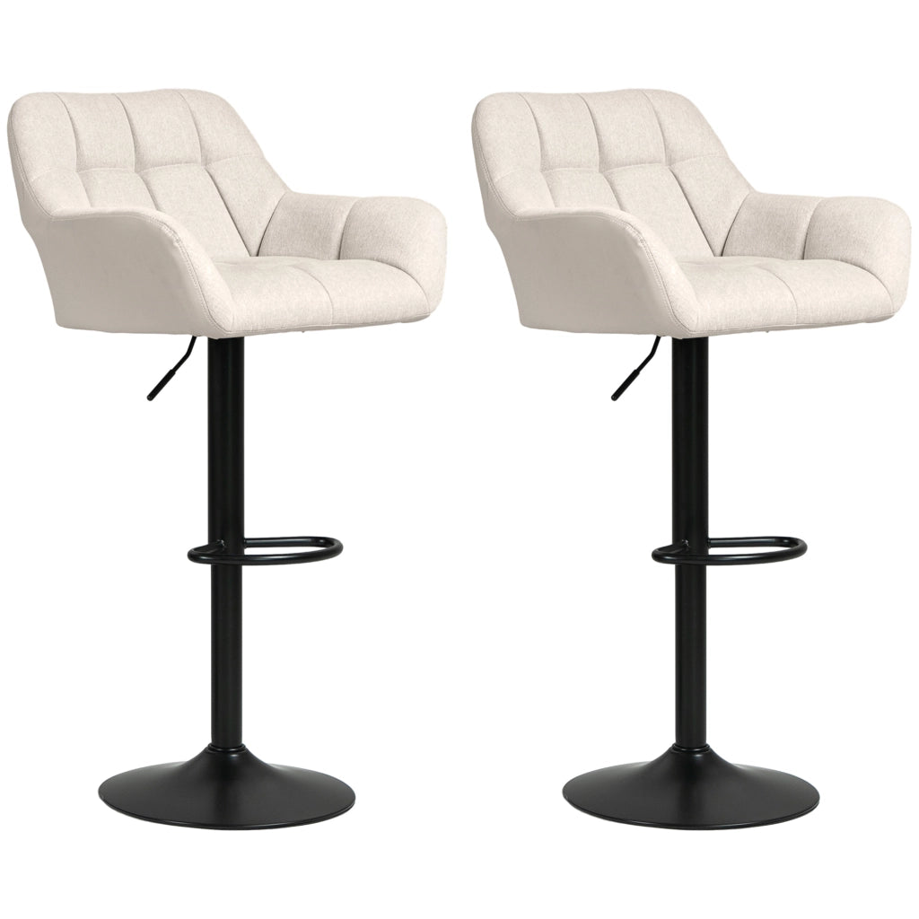 Set 2 Sgabelli Regolabili Stile Retr¨° ¨C Xylo ¨C Ecopelle Effetto Lino Crema e Nero