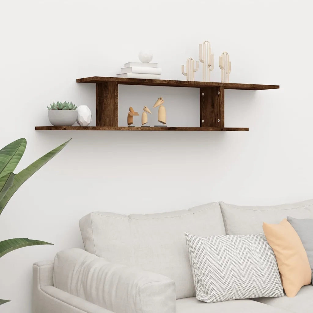 Scaffale TV a Parete Rovere Fumo 125x18x23 cm Legno Multistrato 815876