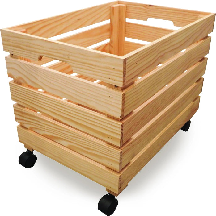 Cesta Scatola Contenitore con Ruote 35x50x35 cm in Legno di Pino Naturale