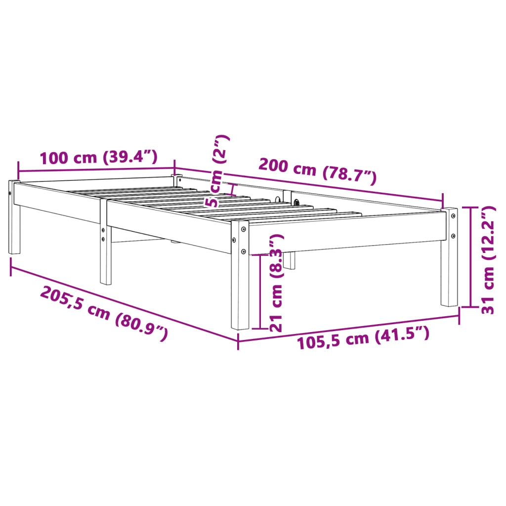 Giroletto senza Materasso-Struttura Letto Marrone Cera 100x200 cm Legno di Pino 877739