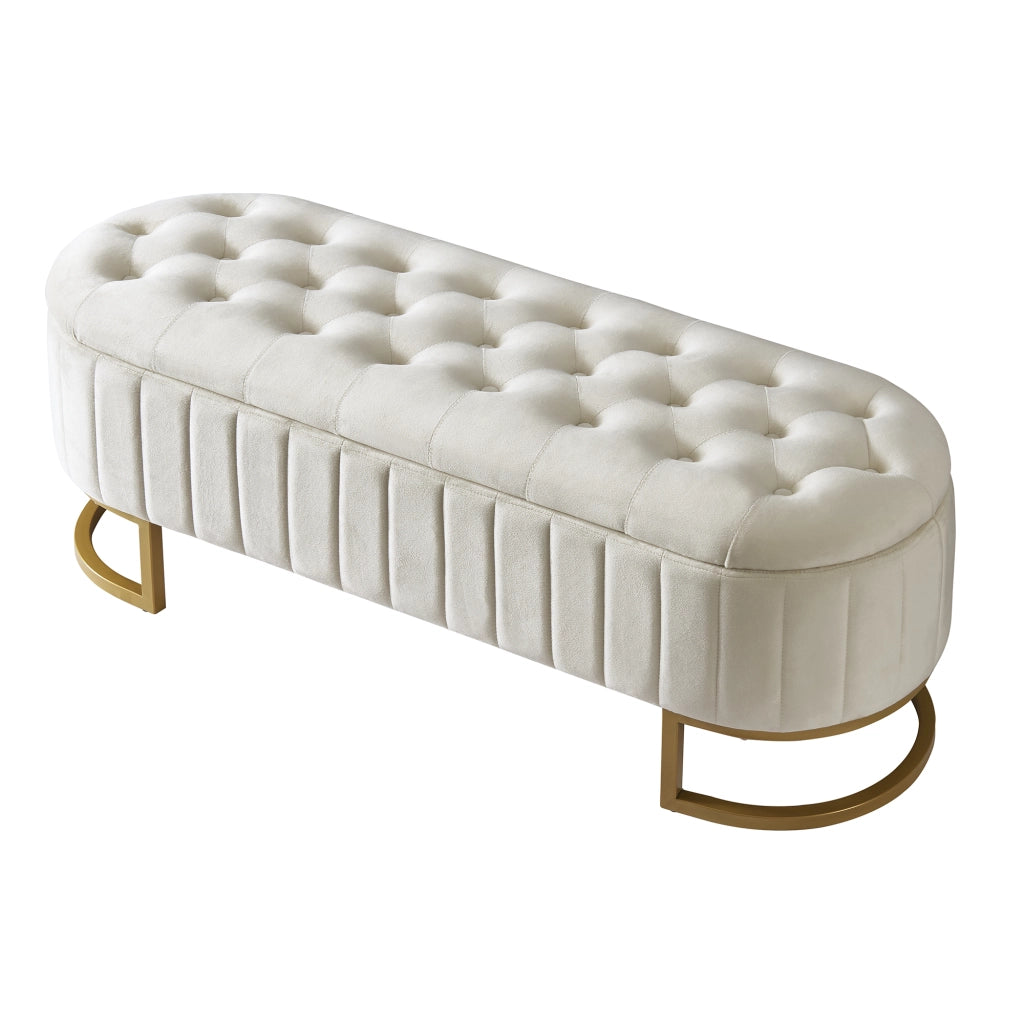 Sgabello riporto 120x40 cm rivestito in velluto beige panca con spazio riporto per divano e camera da letto