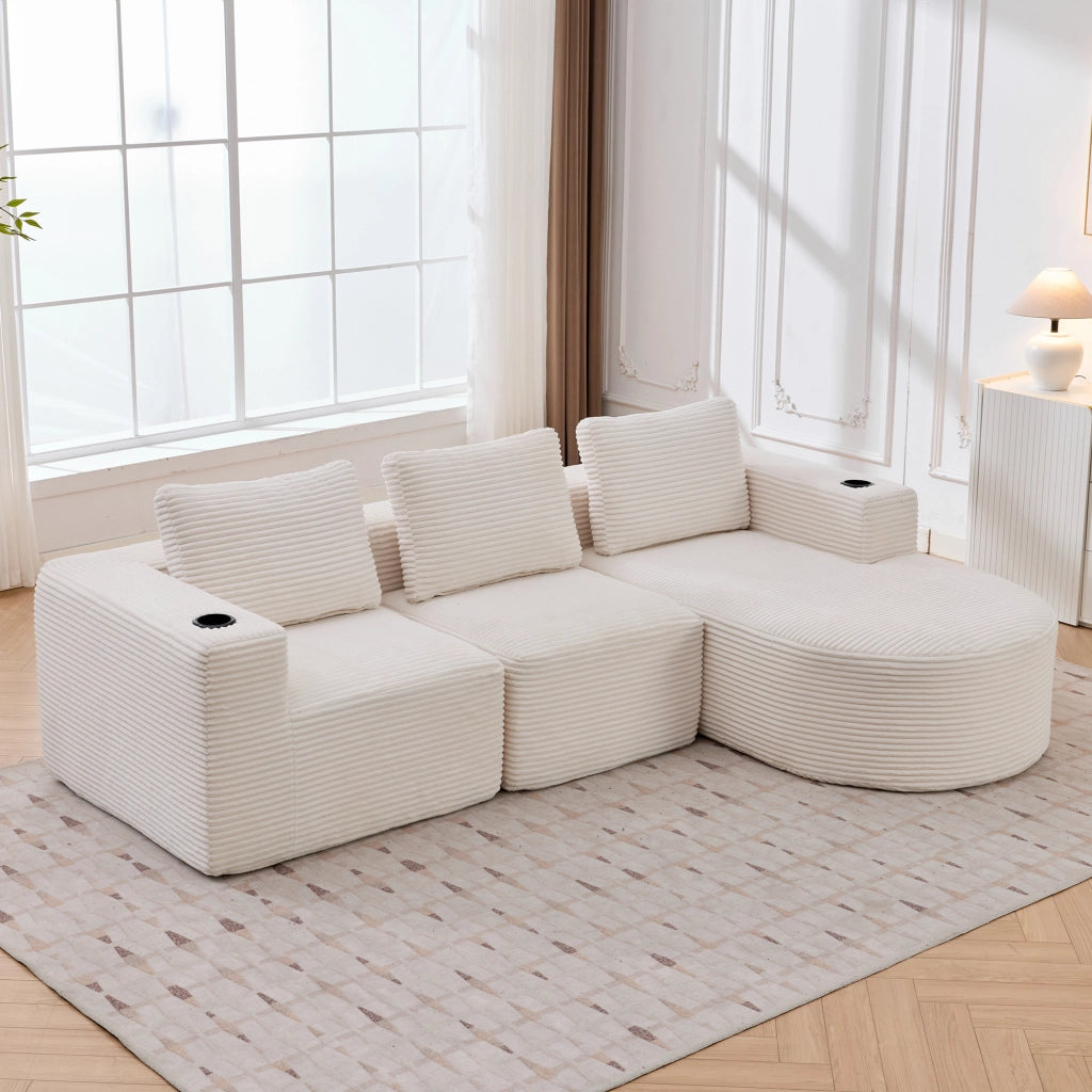 Divano 3 Posti con Cuscini e Portabicchieri ¨C MINIMAL ¨C Tessuto, 265 cm