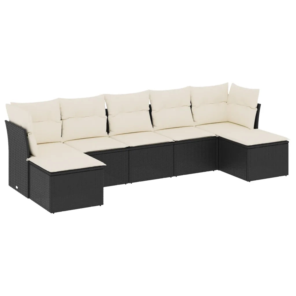Set Divani da Giardino con Cuscini 7pz Nero Polyrattan