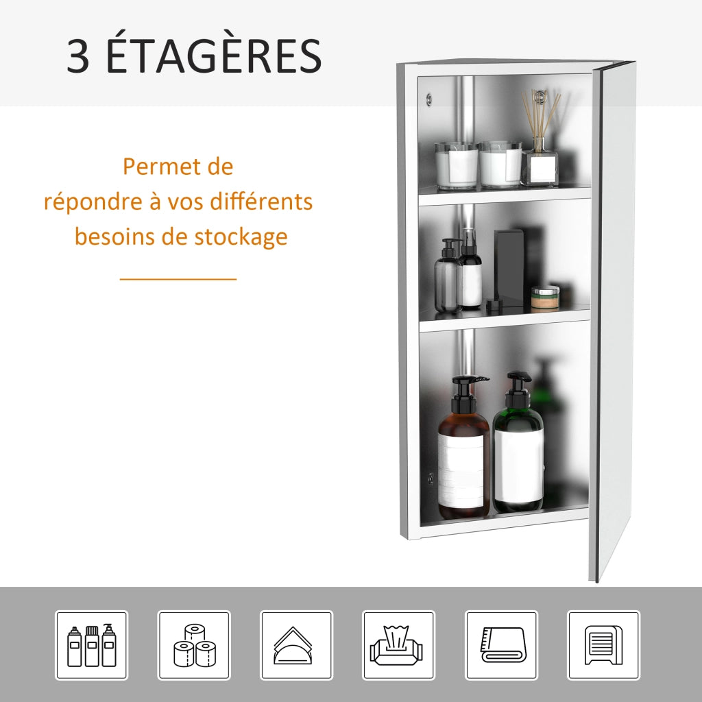 Armadietto Specchio da Bagno ¨C Xylo ¨C Angolare Murale Acciaio Inox 30x18x60 cm