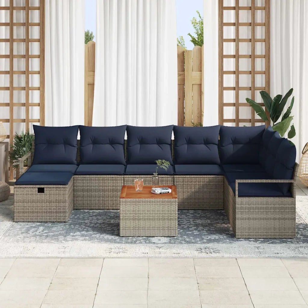 Set Divano da Giardino con cuscino 9 pcs Grigio polyrattan 3359556