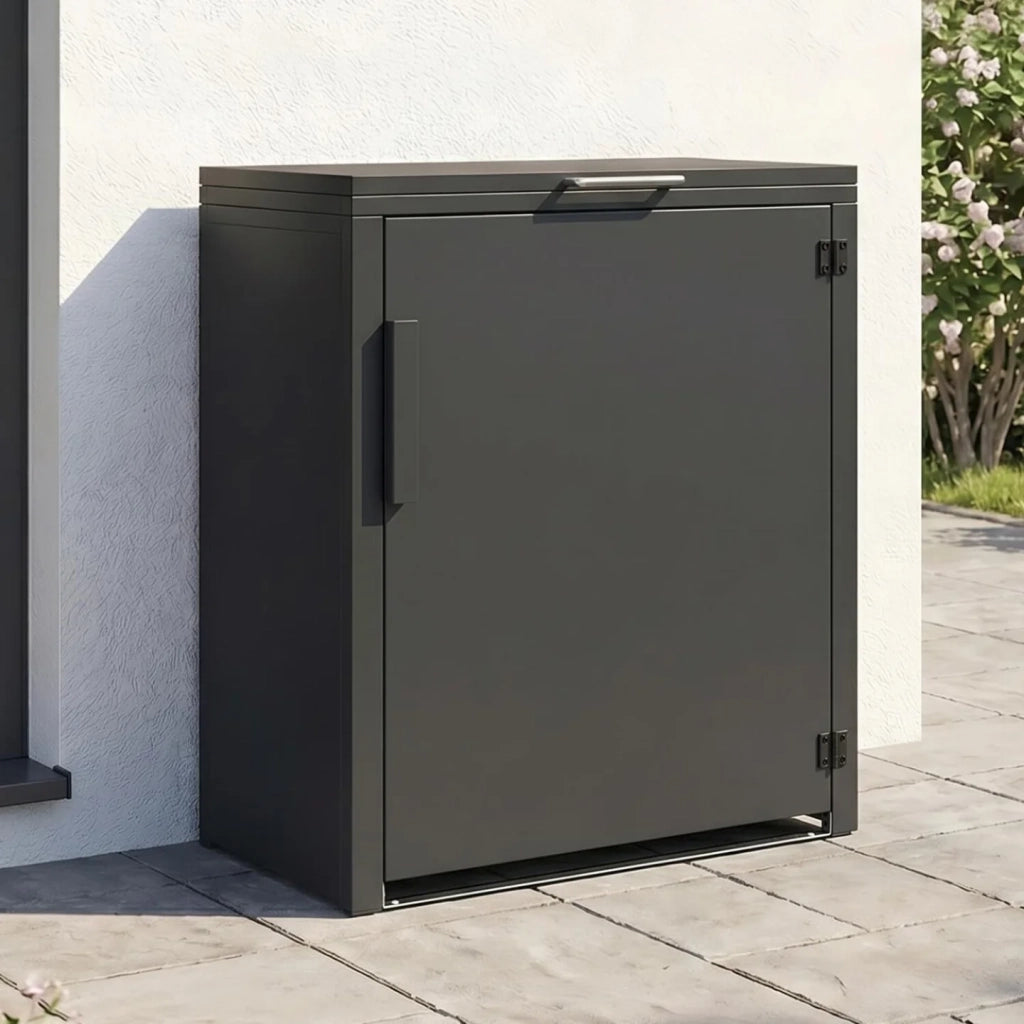 IDMarket - Armadio da giardino in metallo 70 x 40 x 80 cm grigio antracite con tetto sollevabile, doppia anta e ripiano