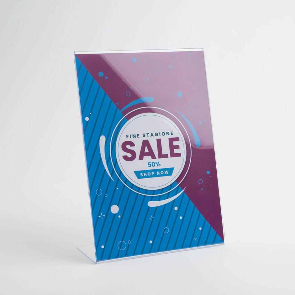 Porta avvisi da banco in Plexi con base a L Monofacciale - 1/3 A4