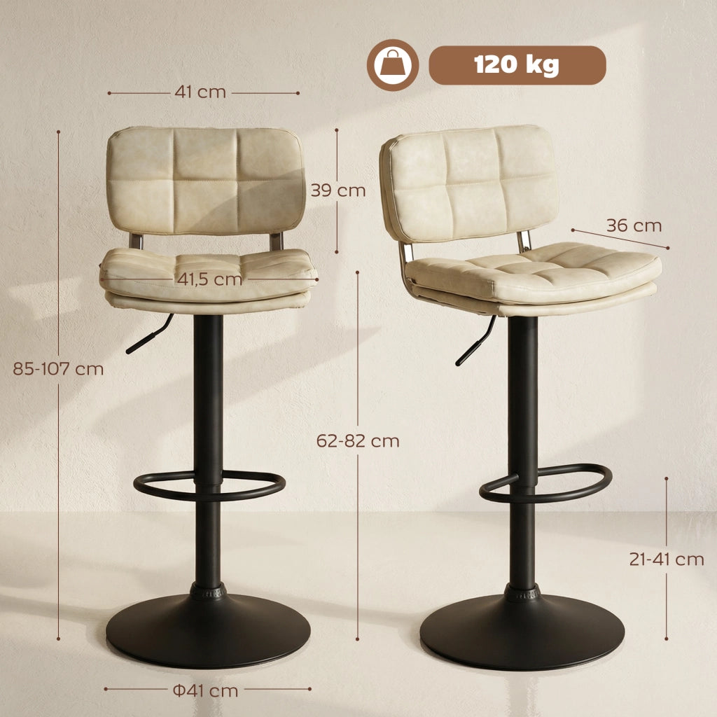 Set 2 Sgabelli Bar Vintage Capitonn¨¦ ¨C Xylo ¨C Girevole Regolabile Crema