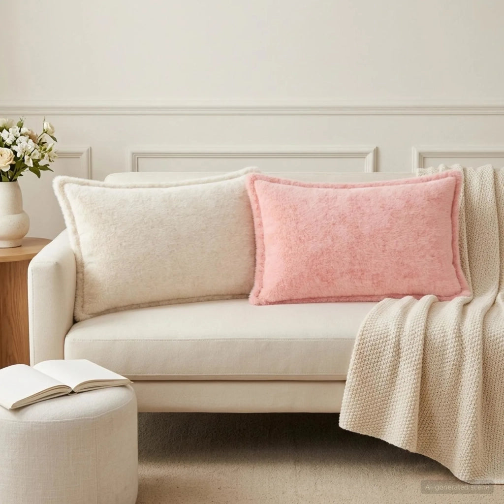 Federa 2 pz HOUTEN Rosa 50 x 75 cm Pelliccia di Coniglio Finta 919993