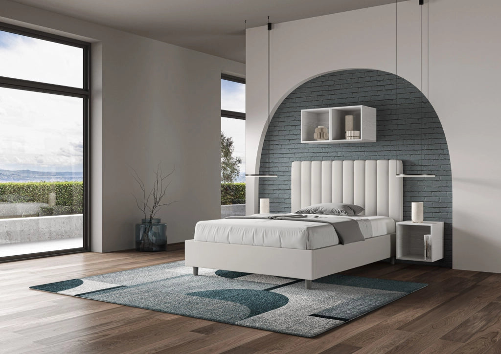BS COM Letto una piazza e mezza contenitore imbottito 120x200 similpelle bianco