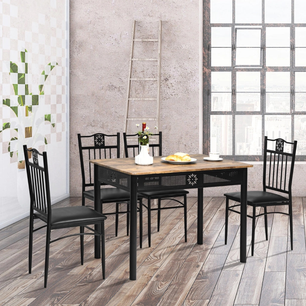 Set tavolo e sedie imbottite da cucina 5 pezzi, Tavolo rettangolare 107 cm con sedie per 4 persone Nero-Tavoli e sedie da pranzo