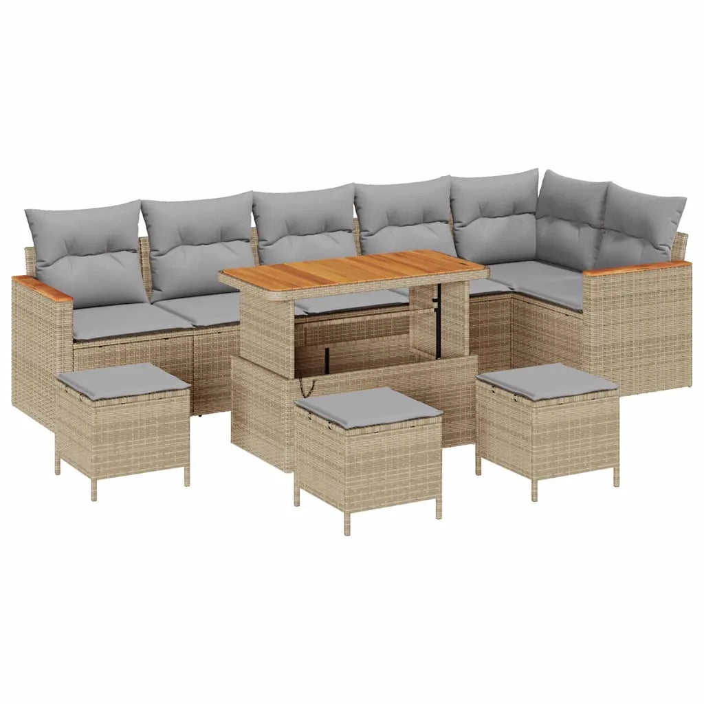 Set Divano da Giardino con cuscino 10 pcs Beige Poly Rattan