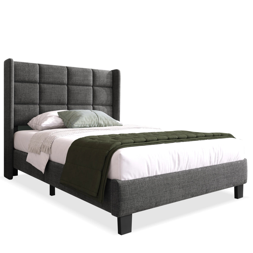 Letto Singolo Imbottito con Testiera e Rete a Doghe ¨C MINIMAL ¨C Grigio, 90x200