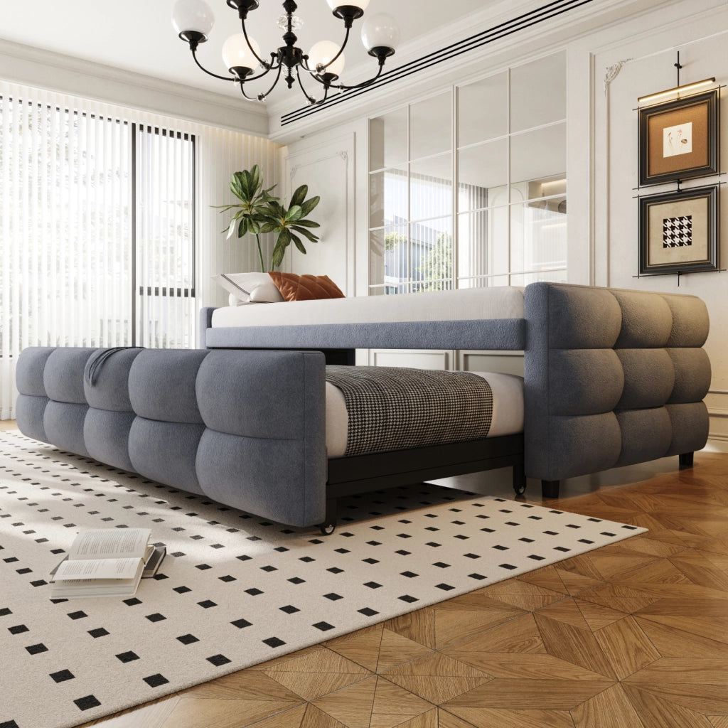 Divano letto estraibile in velluto - Zephmum- 90x190 cm, struttura in legno, grigio