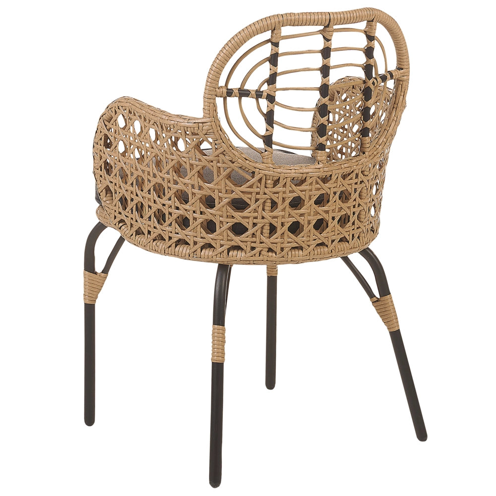 Set di 4 sedie in rattan con cuscino di seduta e poggia braccia naturale intrecciato stile boho esterni interni